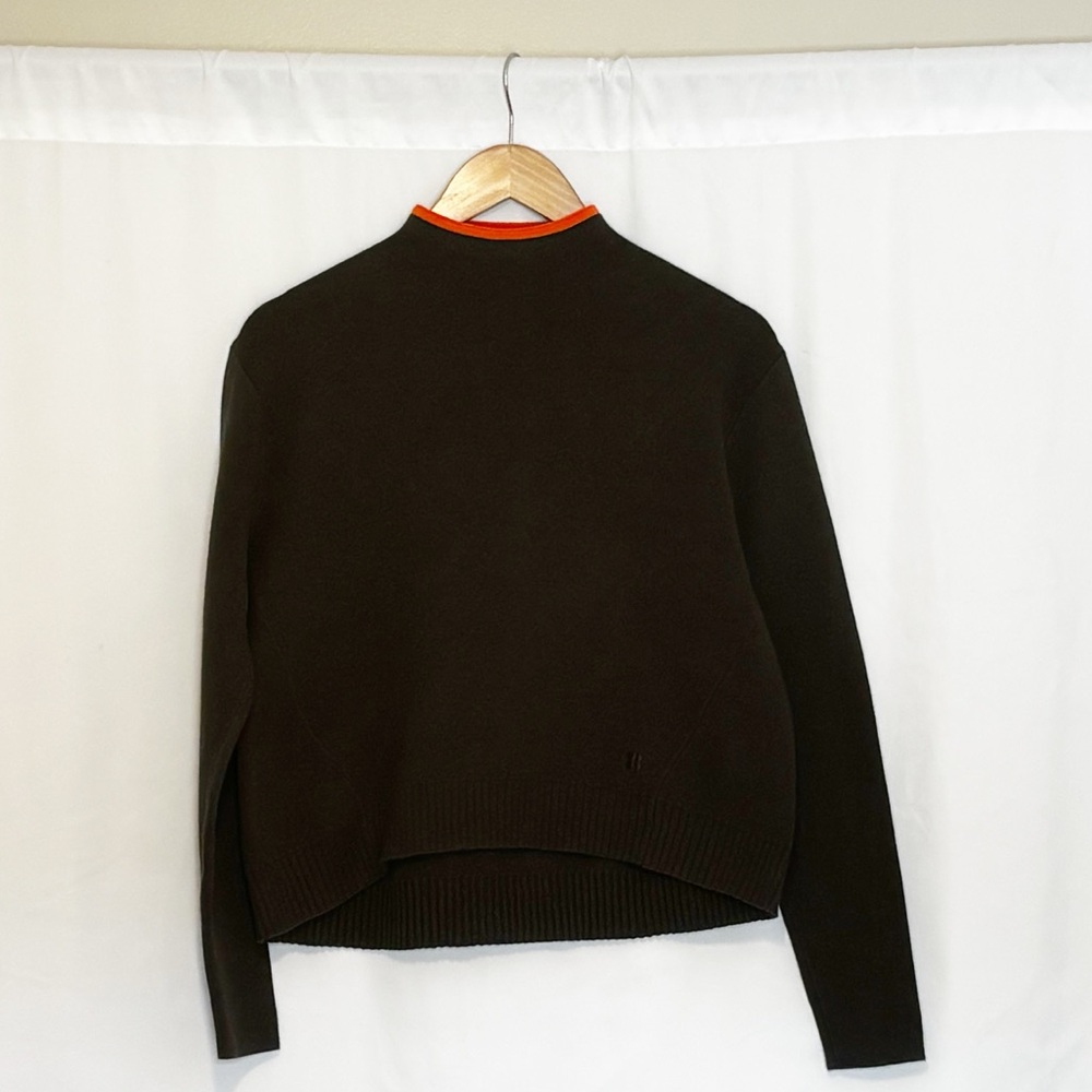 Sweaty Betty Serenity Cropped Boxy Jumper‎ Green with Orange Trim Mock Neck - Picture 2 of 8